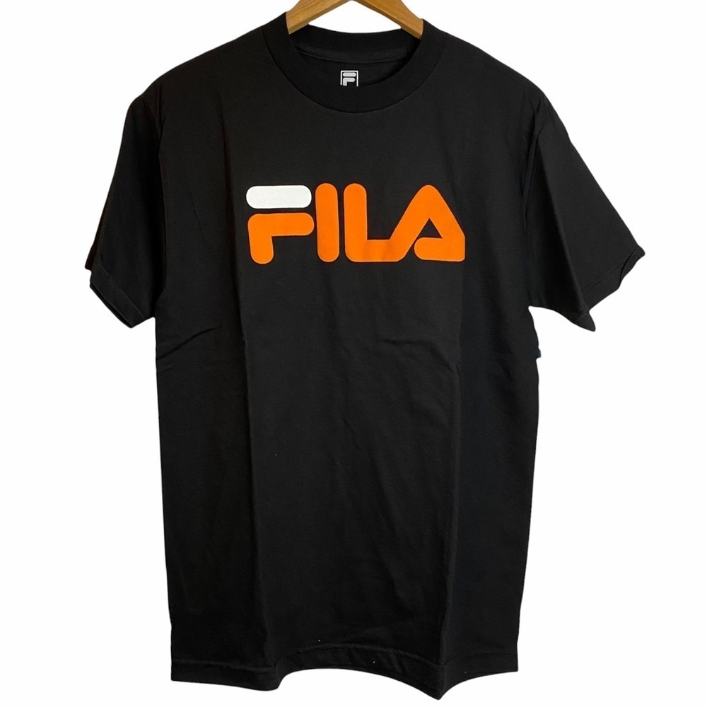 Fila Logo Orange White Black Crew Neck Short Sleeve Tee Shirt Medium M